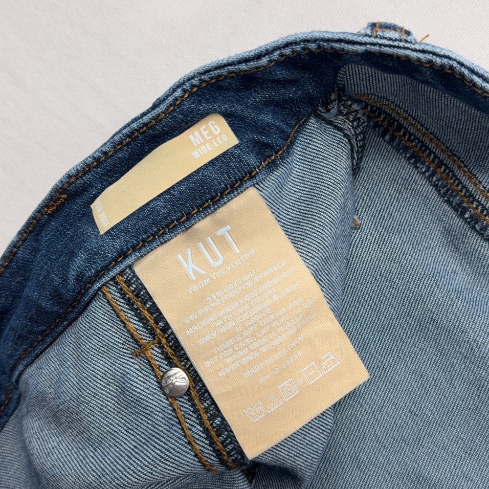 KUT from the Kloth Jeans Meg Wide Leg High Rise Raw Hem Blue Womens 12 - Picture 5 of 9